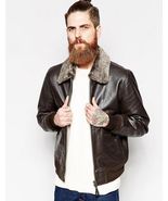 Hidesoulsstudio Genuine Fur Collar Men Brown Leather Jacket #172 - £221.23 GBP