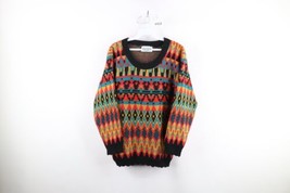 Vintage 90s Coogi Style Womens Medium Ed Bassmaster Rainbow Knit Mom Sweater USA - £50.22 GBP