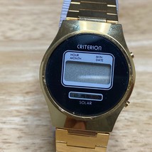 VTG Criterion Solar Mens Gold Tone Black Digital Quartz Watch~For Parts Repair - £17.77 GBP