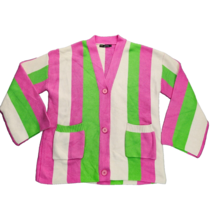 Finesse Multi Striped Colorful cardigan, pink, green, Size M/L - £15.85 GBP