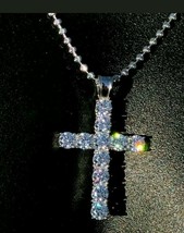 0.50Ct Künstlicher Diamant Kreuz Anhänger Damen Halskette IN 14k Weiß Vergoldet - £99.74 GBP