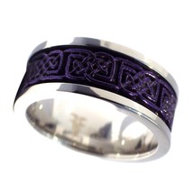 Purple Celtic Spinner Ring Stainless Steel Viking Norse Anti Anxiety Thumb Band - £15.97 GBP