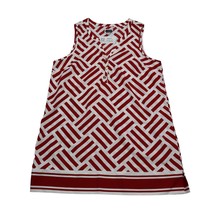 Mud Pie Shirt Womens M Red White Sleeveless Button Polyester Geometric Blouse - $18.69