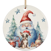 Cute Boston Terrier Puppy Dog &amp; Santa Claus Christmas Ornament Ceramic Xmas Gift - £11.89 GBP
