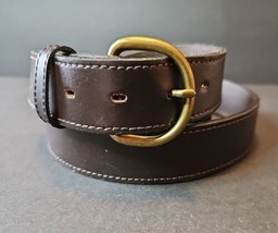 Mens Double Stitched Smooth Brown Genuine Leather Belt Sz 48/120 cm Made... - £18.54 GBP