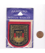Vtg Deutschland Patch-Travel-Sampson Souvenir-Red Felt-Shield Crest-Germany - $14.01