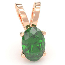 Lab-Created Emerald Oval Solitaire Pendant In 14k Rose Gold - £215.72 GBP