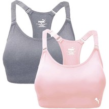 PUMA Womens Removable Cups Racerback Sports Bra 2 Pack,Pink/Gray,Large - £35.10 GBP