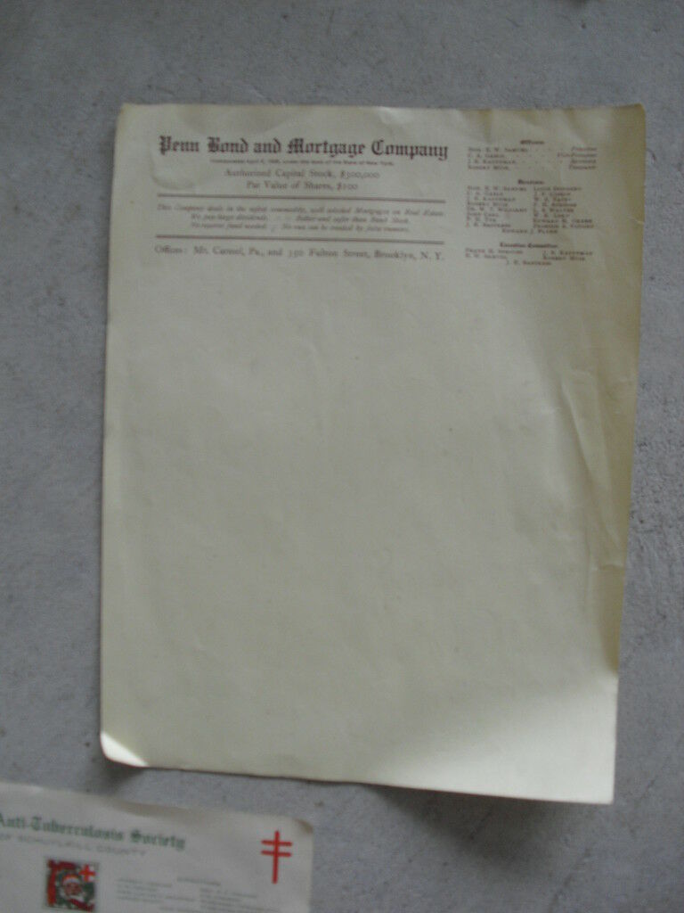 Vintage Letterhead Penn Bond and Mortgage Company - $17.82