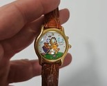 Armitron Garfield Musical Watch Gold Tone Brown Leather Vtg Needs Battery - £19.51 GBP