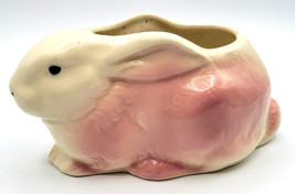 Artist Pottery Easter Bunny Rabbit Flower Pot Vase Container Pink White ... - $27.95