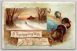 Ellen Clapsaddle Thanksgiving Wish Turkeys With Inset Winter Scene Postcard F34 - $6.95