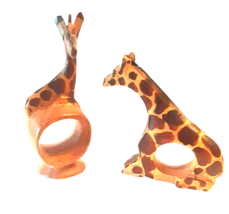 2 Wooden Giraffe Napkin Rings Animal Decor Handmade in Kenya - £14.12 GBP