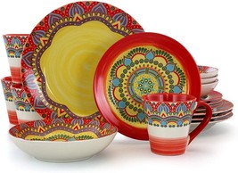 Elama Zen Red Mozaik 16 Piece Stoneware Dinnerware with Complete Settings for 4 - £65.50 GBP