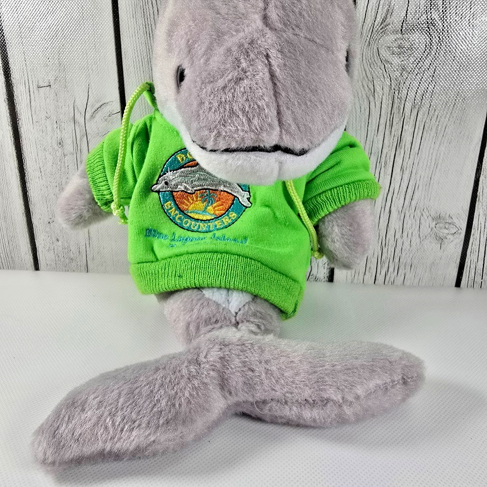 Dolphin Encounters Plush Dolphin Toy Green Hoodie Bahamas Souvenir Gray 10” Item image 5