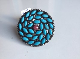 natural arizona turquoise and ruby ring with diamonds in 925 sterling silver - £259.78 GBP