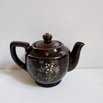 Moriage Redware Brown Betty Teapot w/Lid Hand Painted Gold Trim Japan Vintage - £10.47 GBP