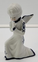 AP) Vintage Blue &amp; White Porcelain Kneeling Angel Figurine - £7.78 GBP