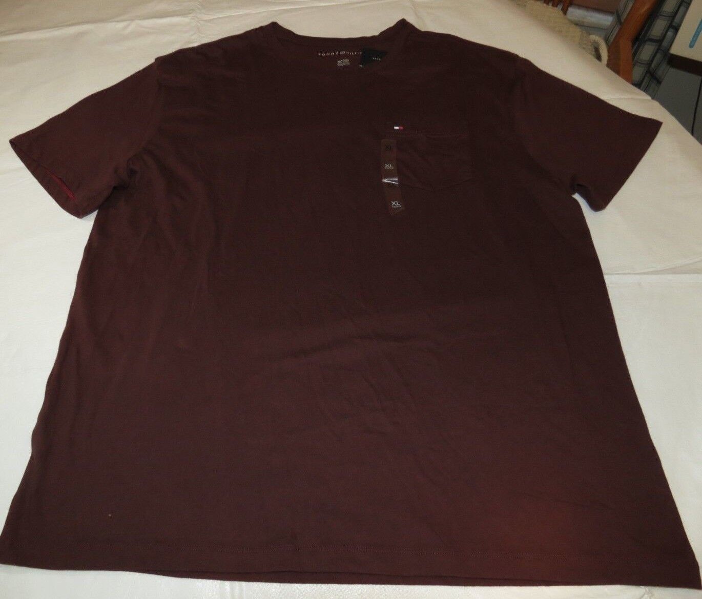 Mens Tommy Hilfiger short sleeve cotton t shirt S 78B2812 450 wine burgandy - $39.59
