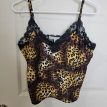 Victoria&#39;s Secret Satin Camisole Top Women&#39;s L Leopard Print Black Lace ... - €13,03 EUR