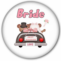 Set Of Bride &amp; Groom 3&quot; Buttons Safety Pin Back Celebrate Wedding &amp; Honeymoon - £7.50 GBP