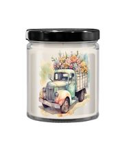 Cute Old Farm Truck Filled with Spring Flowers Candle, Watercolor Flower Truck f - $24.95