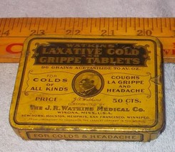 Antique Vintage Watkins Medical Laxative Gold Grippe Tablet Tin - £15.91 GBP