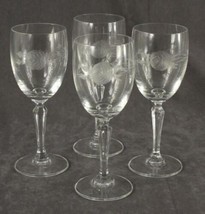 Vintage Crystal Gray Cut Long Stem ROSE Floral Panel Stem WINE GLASSES 6... - £19.47 GBP