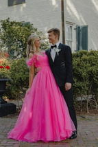 Off the Shoulder Hot Pink Tulle Long Prom Dress Princess Graduation Gown,Long Ev - £137.94 GBP