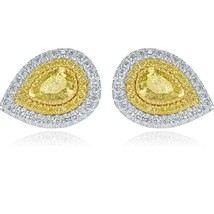 GIA Certified 1.62 CT Pear Natural Fancy Yellow Diamond Stud Earrings 18k Gold - $5,062.77