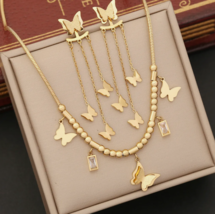 Women&#39;s New Fashion Butterfly Necklace 3pcs Jewelry Set Stainless Steel Jewelry - £21.57 GBP