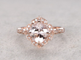 14k Rose Gold Finish 1.7Ct Cushion Cut Morganite Halo Women Engagement Ring - $70.11