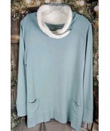 Soft Surroundings Pullover Cardigan Blouse Size L Blue Pockets Fur Colla... - £31.11 GBP