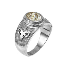 Sterling Silver Aries Zodiac Sign April Birthstone Clear CZ Ring - £46.90 GBP