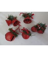 Lot of 5 Vtg Christmas Red Metal Jingle Bell Ornments - $15.00