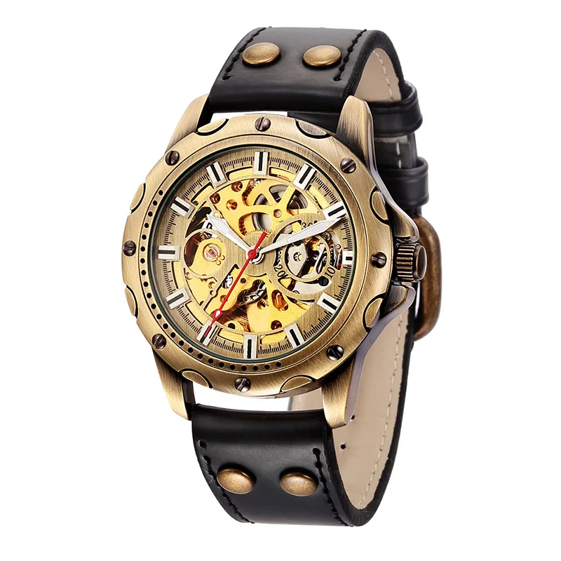 Retro Bronze Skeleton Mechanical Watch Men Automatic Watches Sport Luxur... - £30.69 GBP