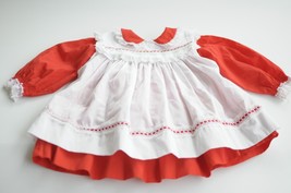 Vtg Bryan Baby Girl Dress Red White Lace Trim Long Sleeve USA Pinafore 2... - $33.00