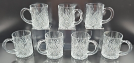 7 Cristal D&#39;Arques Masquerade Mugs Set Crystal Clear Floral Etched Embossed Lot - £67.39 GBP