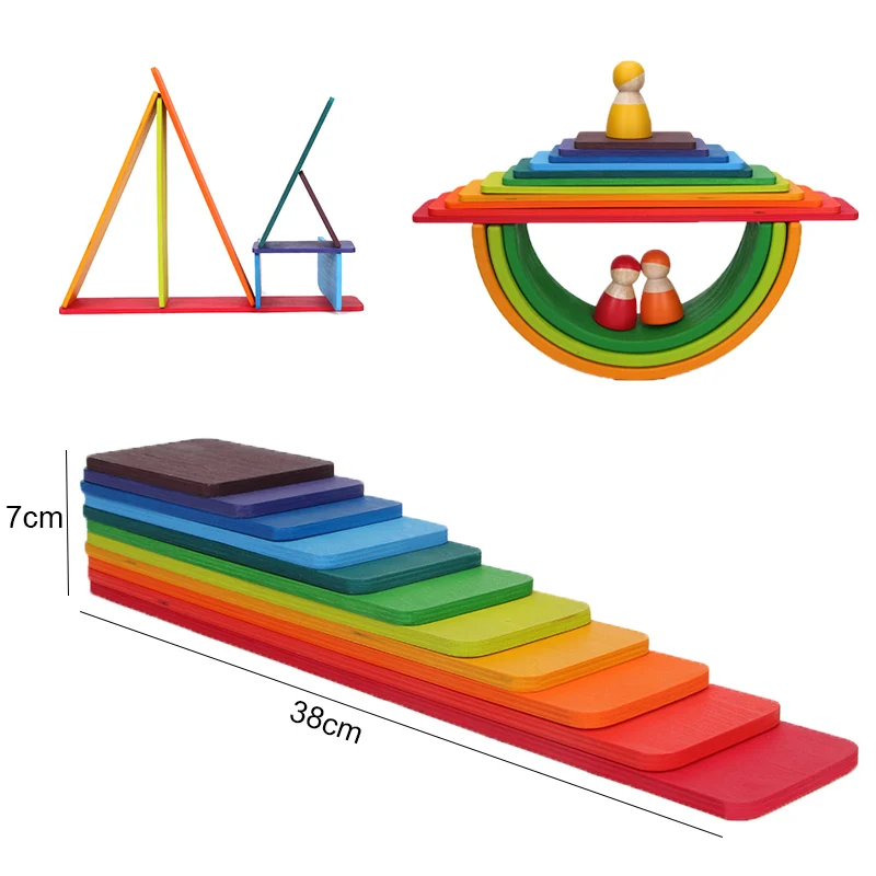 Wood Rainbow Blocks Builiding Stacking Game Puzzles Toy Wooden Square Balls - £14.50 GBP+