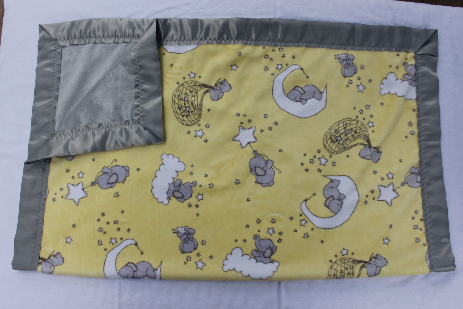 Primary image for Minky baby blanket - small - elephants - moon - clouds - yellow - gray - standar