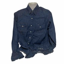 Vintage 90’s Wrangler Denim Western Shirt Blue Dark Pearl Snap XL 17.5 - 36 - £38.68 GBP