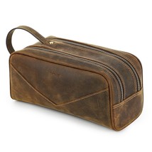 Contacts Crazy Horse Leather Men Cosmetic Bag Organizer Vintage Travel Toiletry  - £76.04 GBP