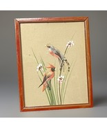 Vintage Feather Bird Pair Art Framed Mid Century Nature Scene Wall Folk ... - €36,66 EUR
