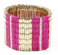 Amrita Singh Gold Crystal Pink Enamel Mercer Street Stretch Bracelet NWT - $19.31