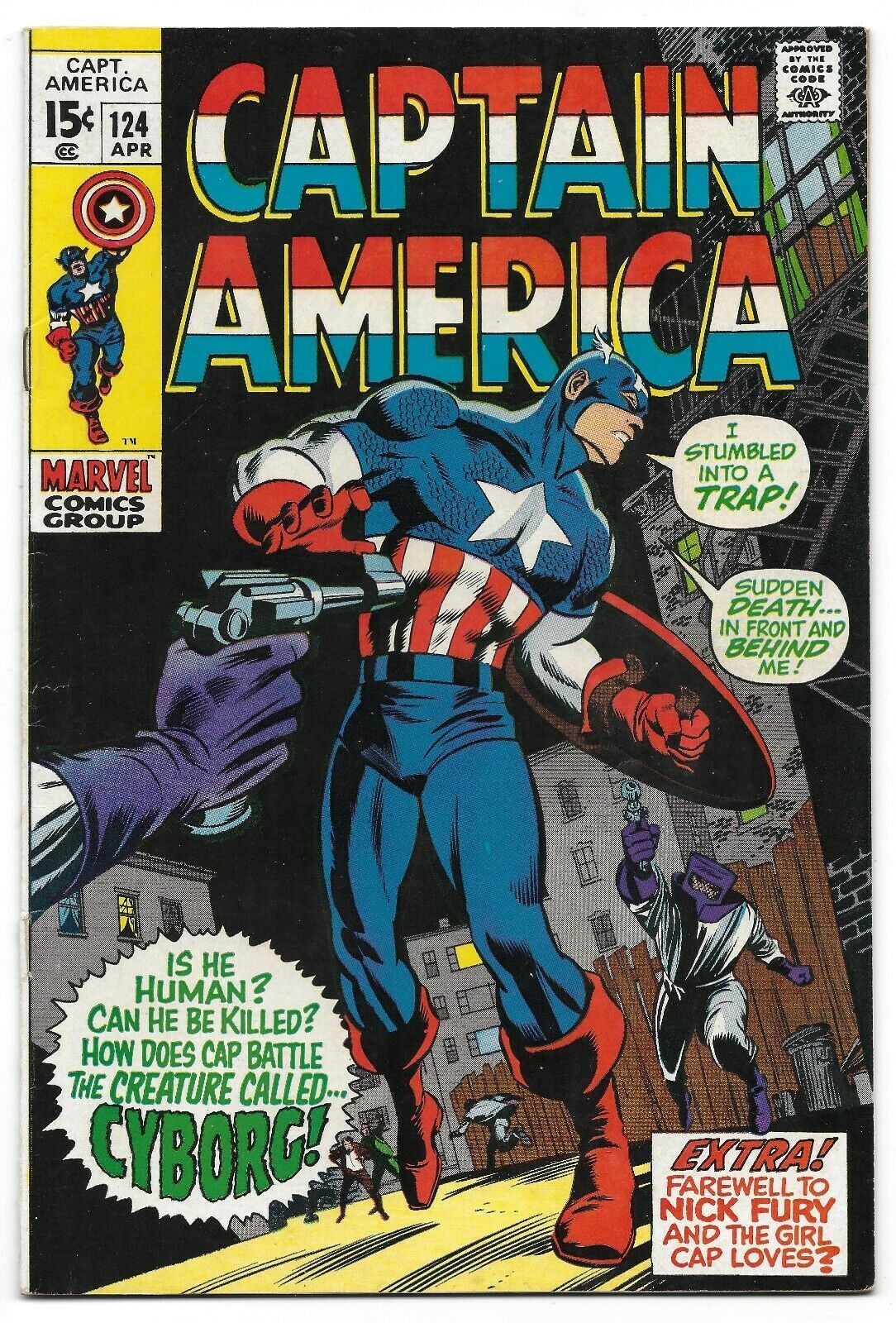 Bronze Age 1970 Captain America Comic 124 from Marvel Comics Cyborg  - £15.90 GBP