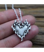 FLAMING HEART NECKLACE 17&quot; Chain Sacred Passionate Buring Love Pendant F... - €7,84 EUR