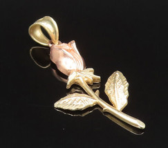 10K GOLD - Vintage Two Tone Carved Rose Flower Charm Pendant - GP365 - £101.38 GBP