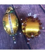 2 Vintage Handmade Push Pin Beaded Silk Satin Christmas Ornaments Gold G... - $13.61 CAD
