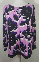 Worthington Womens Top Plus Size 1X Floral Multicolor Long Sleeve Keyhole Zipper - £15.77 GBP