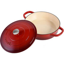 Crock Pot Enameled Cast Iron 5 Quart Round Braiser Pan Self Basting Lid Red - $98.01